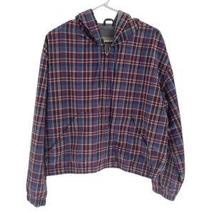Eddie Bauer Plaid Cropped Sweatshirt Hoodie Jacket Sz. Medium